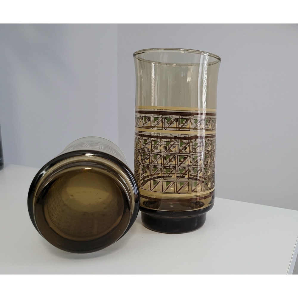Retro‎ Brown Glasses Drinking Glasses with Textile Checkered Design – Set of Two - Picture 3 of 4